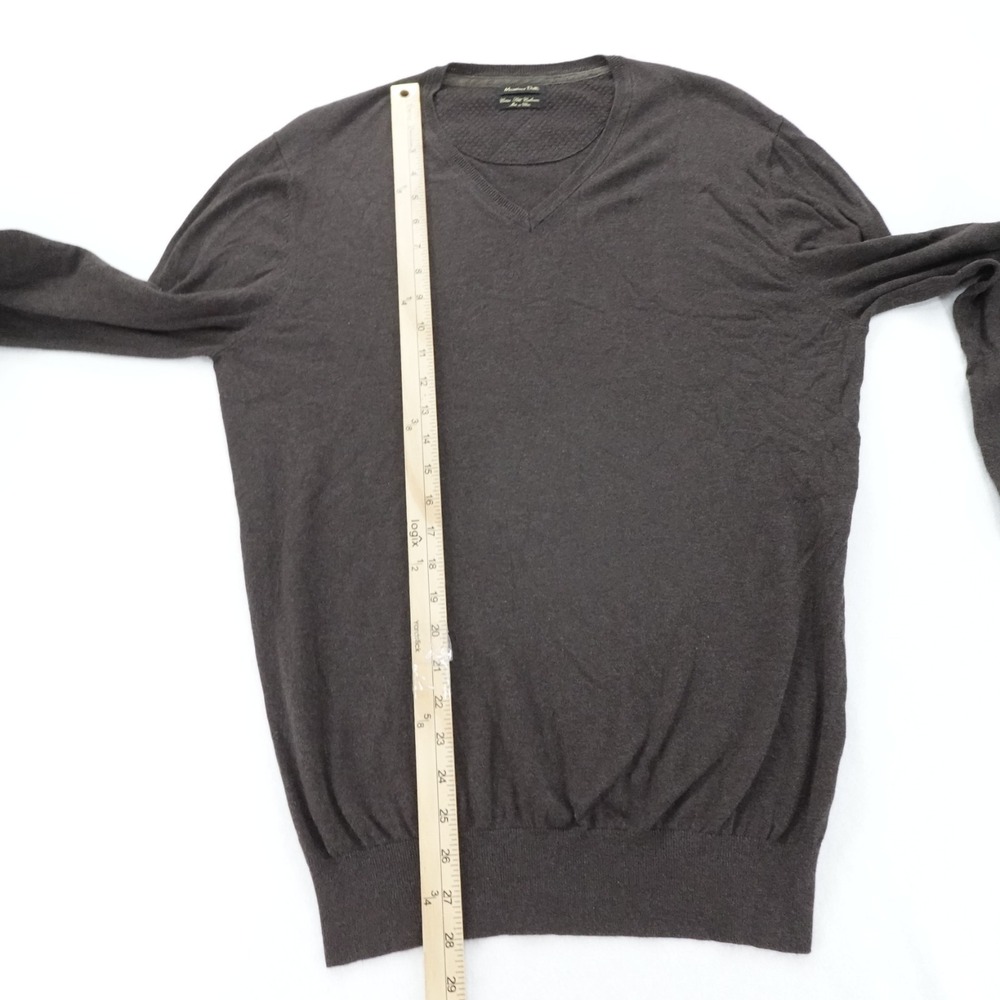 Massimo Dutti Sweater Mens L Brown V Neck Silk Cashmere Elbow Patch Luxury - Picture 7 of 9
